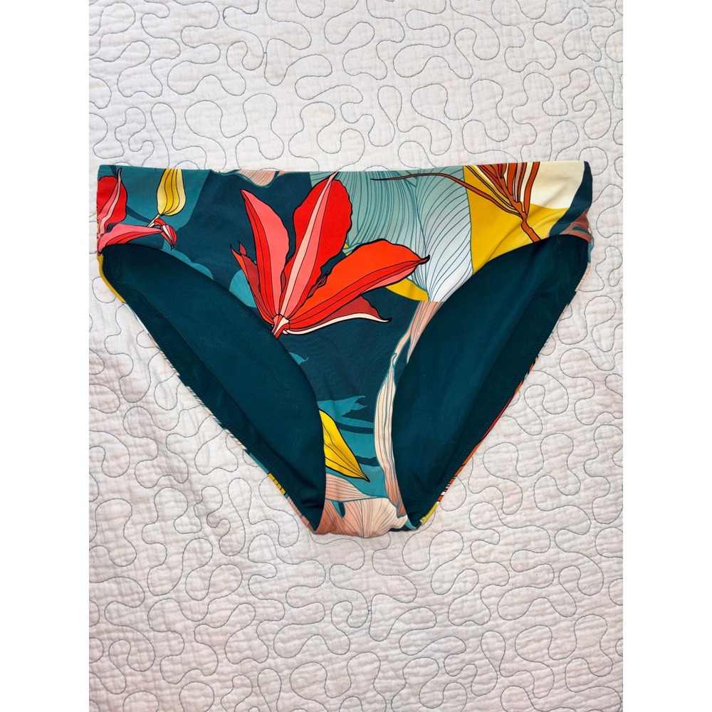 Calia Womens Teal Tropical Floral High Waist Bikini Bottoms Medium‎ NWOT